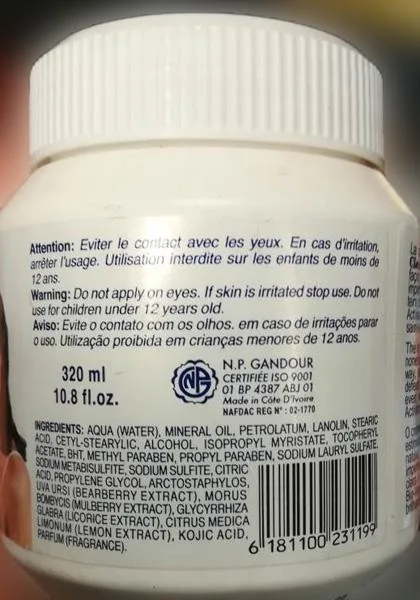 Prodotto schiarimento della pelle «Lightening body cream without hydroquinone» — foto 3 dell'alert A12/0564/19