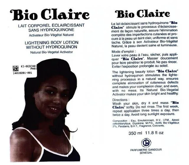 Prodotto schiarimento della pelle «Lightening body lotion without hydroquinone» (Bio-Claire)