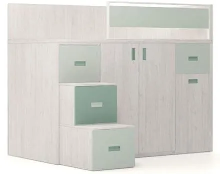 Letto a soppalco «Lit mezzanine avec bureau amovible et armoire» (ROS)