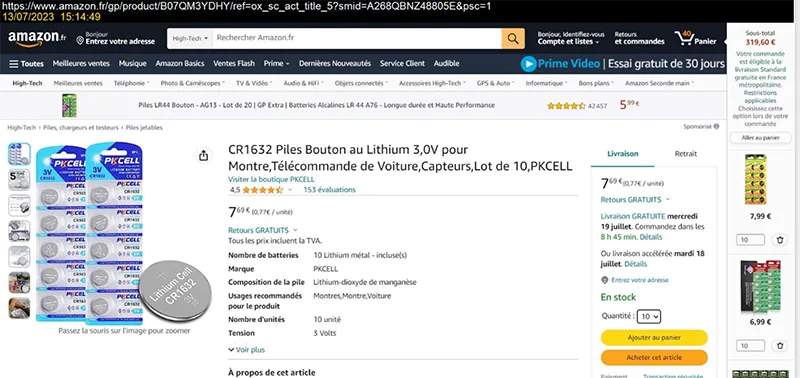 Batterie a bottone «Lithium Battery 3V CR1632» — foto 3 dell'alert A12/02842/23
