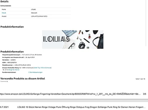 Set di anelli «LOLIAS 16 Stück Herren Ringe Vintage Punk Öffnung Ringe Octopus Frog Dragon Schlange Pun…» — foto 5 dell'alert INFO/00051/22