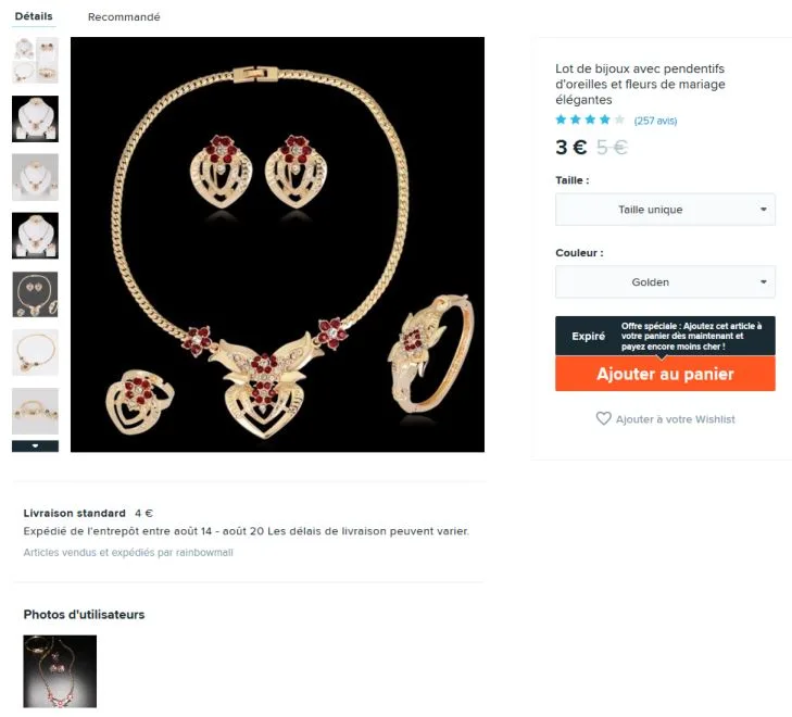 Set di gioielli «Lot de bijoux avec pendentifs d'oreilles et fleurs de mariage élégantes» — foto 2 dell'alert A12/00987/21
