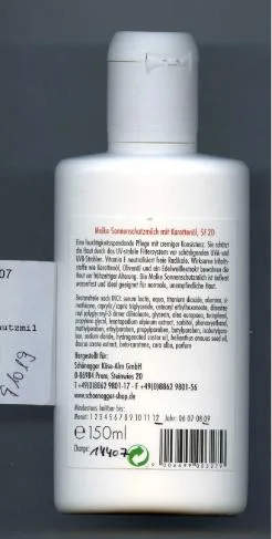 Lozione solare; (Lozione solare al molke con olio di carota) — foto 1 dell'alert 0402/08