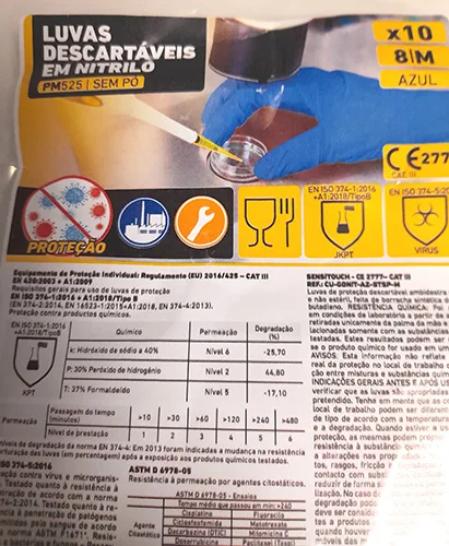 Guanti in nitrile monouso «LUVAS DESCARTÁVEIS EM NITRILO PM525» — foto 1 dell'alert A12/01172/21
