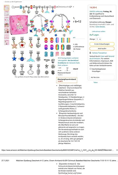 Bracciale con ciondoli «Mädchen Spielzeug Geschenk 4-12 Jahre, Charm Armband Kit DIY Schmuck Bastelset Mädchen G…» — foto 10 dell'alert INFO/00078/22