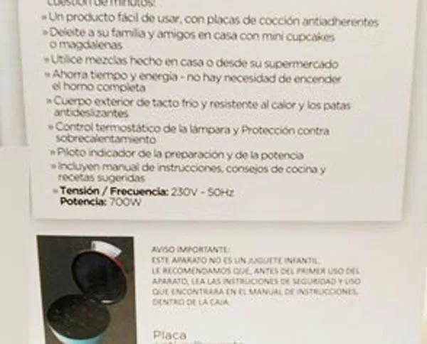 Creatore di cupcake «Máquina para hacer mini cupcakes y magdalenas caseras ('Machine to make home made mini-c…» — foto 2 dell'alert A12/0945/16