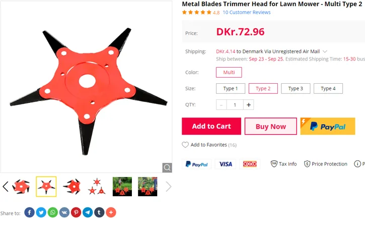 Attacco di taglio a falda per spazzole «Metal Blades Trimmer Head for Lawn Mover - Multi Type 2» — foto 1 dell'alert A12/01440/20