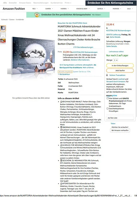 Set di gioielli «MJARTORIA Schmuck Adventskalender 2021 Damen Mädchen Frauen Kinder Xmas Weihnachtskalend…» — foto 6 dell'alert INFO/00052/22