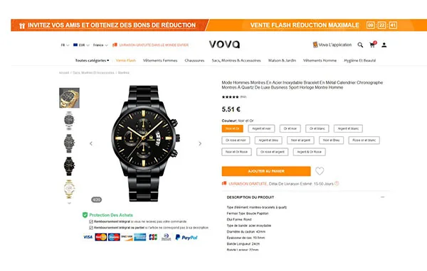 Orologio da polso «Mode Hommes Montres En Acier Inoxydable Bracelet En Métal Calendrier Chronographe» — foto 2 dell'alert A12/01542/21