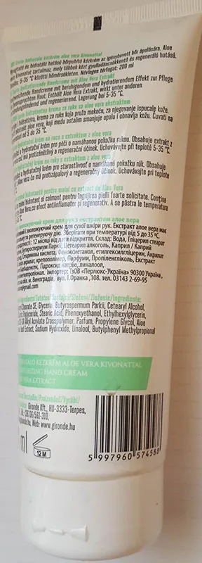 Crema per le mani «Moisturizing hand cream with aloe vera extract» — foto 2 dell'alert A12/01661/23