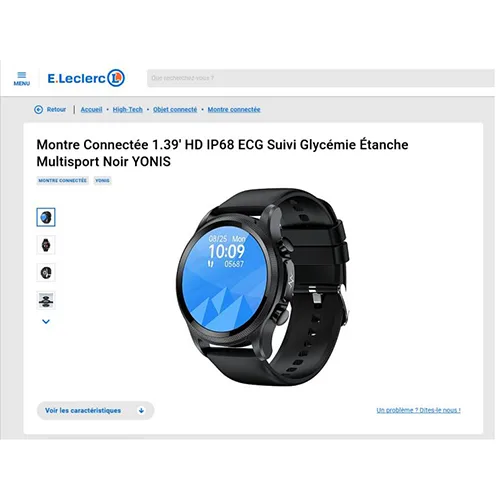 Smartwatch «Montre Connectée 1.39' Hd Ip68 Ecg Suivi Glycémie Étanche Multisport Noir» — foto 1 dell'alert OR/00074/25