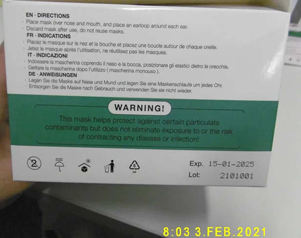 Maschera filtro particella «N95/FFP2 respirator, N95/FFP2 mask» — foto 3 dell'alert A12/00418/21