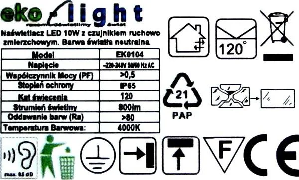 Proiettore a LED «Naswietlacz LED 10 W z czujnikiem ruchu» — foto 3 dell'alert A12/0843/19