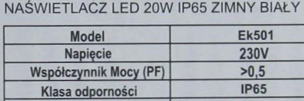 Proiettore a LED «Naswietlacz LED 20W» — foto 3 dell'alert A12/0165/17