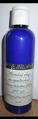 Olio di abbronzatura «Natural suntan oil with mineral filters, SPF 30» (Alta Herba)