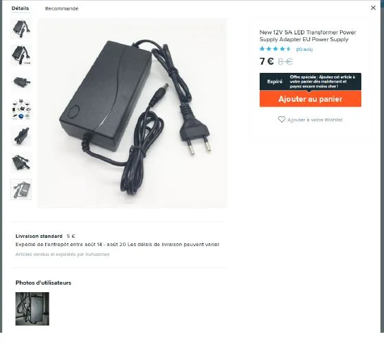 Adattatore di alimentazione a LED «New 12V 5A LED Transformer Power Supply Adapter EU Power Supply» — foto 3 dell'alert A12/01076/21