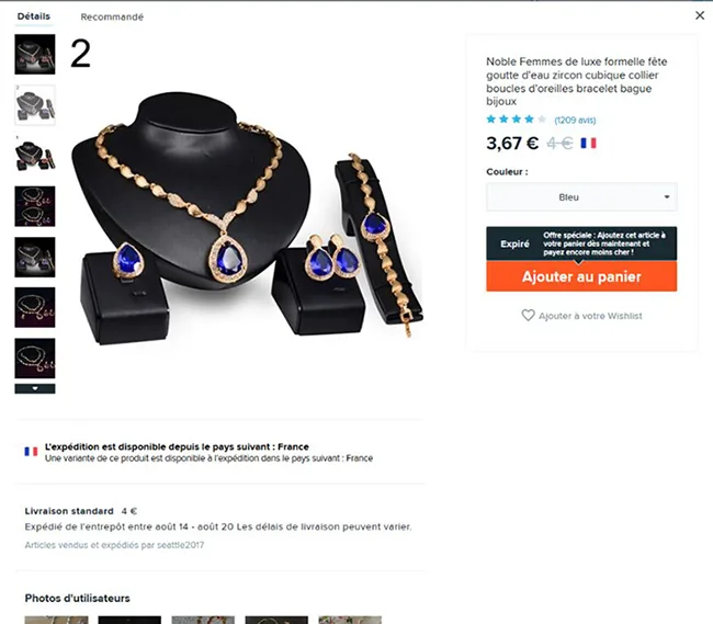 Set di gioielli «Noble Femmes de luxe formelle fête goutte d'eau zircon cubique collier boucles d'oreille…» — foto 3 dell'alert A12/00989/21