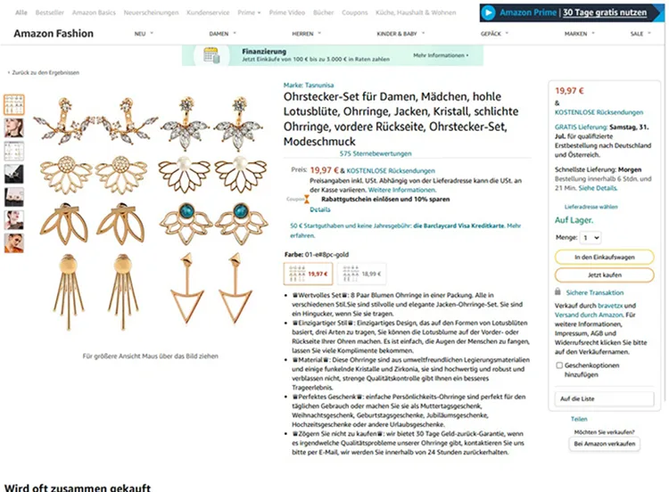 Set di orecchini «Ohrstecker-Set für Damen, Mädchen, hohle Lotusblüte, Ohrringe, Jacken, Kristall, schlich…» — foto 7 dell'alert INFO/00069/22