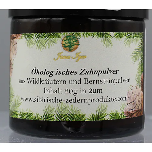 Polvere di dente «Ökologisches Zahnpulver aus Wildkräutern und Bernsteinpulver» — foto 1 dell'alert A12/01971/24