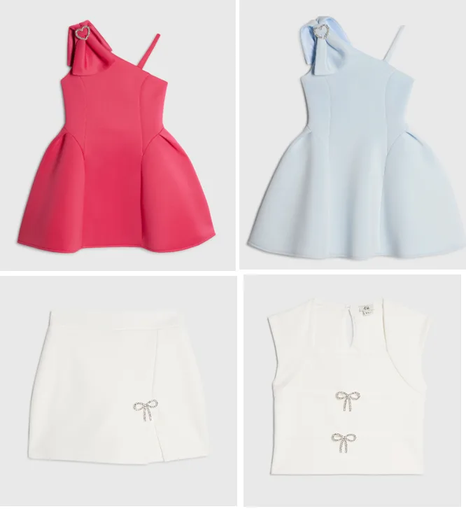 Abbigliamento per bambini «One Shoulder Scuba Dress, White Crepe Skort and White Crepe Top» (River Island)