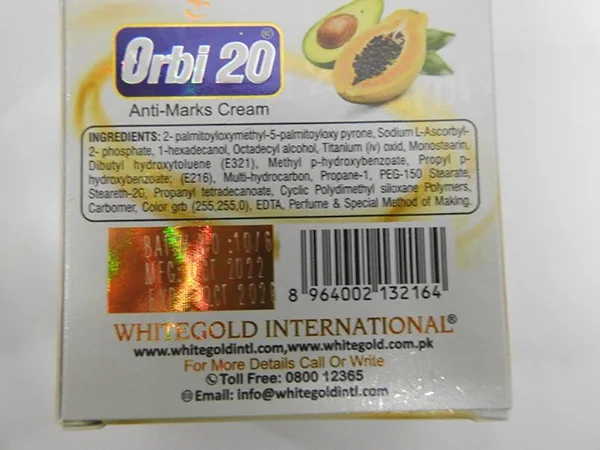 Crema schiarente per la pelle «Orbi 20 Anti marks cream» — foto 2 dell'alert A12/01311/23