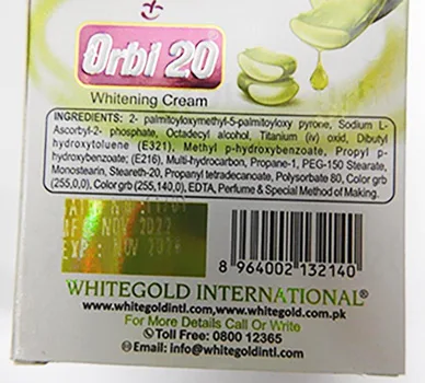Crema schiarinte per la pelle «Orbi 20 Whitening cream» — foto 2 dell'alert A12/01312/23