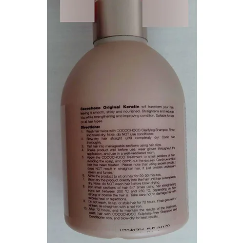 Prodotto per raddrizzare i capelli «Original Premium Keratin Treatment, Chocolate Hair Care Therapy for Professional Results» — foto 4 dell'alert SR/02531/25