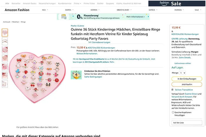 Set di orecchini per bambini «Ouinne 36 Stück Kinderringe Mädchen, Einstellbare Ringe funkeln mit Herzform Vitrine für…» — foto 5 dell'alert INFO/00049/22