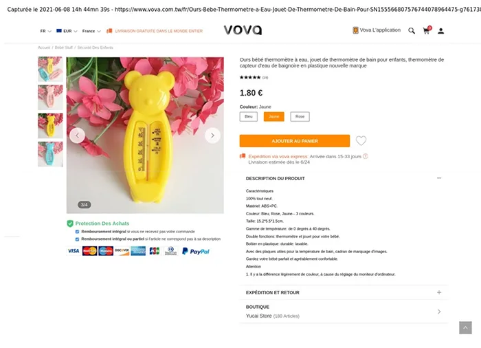 Termometro da bagno per bambini «Ours bébé thermomètre à eau» — foto 2 dell'alert A12/00119/22