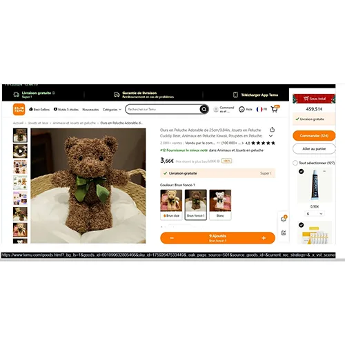Giocattolo morbido «Ours en Peluche Adorable de 25cm/9.84in, Jouets en Peluche Câline, Animaux en Peluche Ka…» — foto 4 dell'alert OR/00085/25