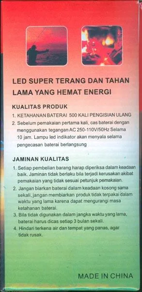 Lampada a LED portatile «PAKAI BATERAI BISA, ISI ULANG JUGA BISA» — foto 3 dell'alert A12/0627/17