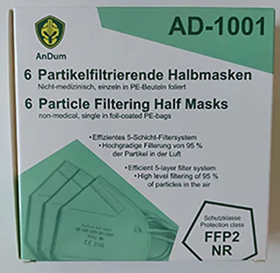 Maschera filtro antiparticolato «Particle Filtering Half Masks» — foto 1 dell'alert A12/00140/23