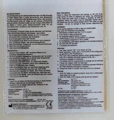 Maschera filtro antiparticolato «Particle Filtering Half Masks» — foto 4 dell'alert A12/00140/23