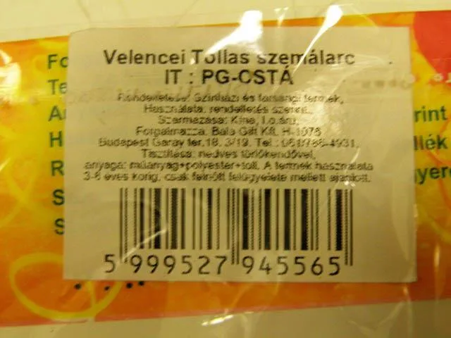 Maschera di Carnevale «Party Termékek (party products)» — foto 2 dell'alert A12/1023/14