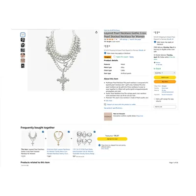 Collana «Pearl Necklace with Gothic Cross» — foto 3 dell'alert SR/00617/26