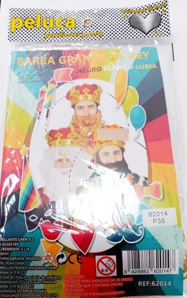 Barba elegante-vestita «Peluca para fiestas y party - Barba grande de Rey ('Fancy-dress King's long beard')» (BRILLANTES FIESTA)
