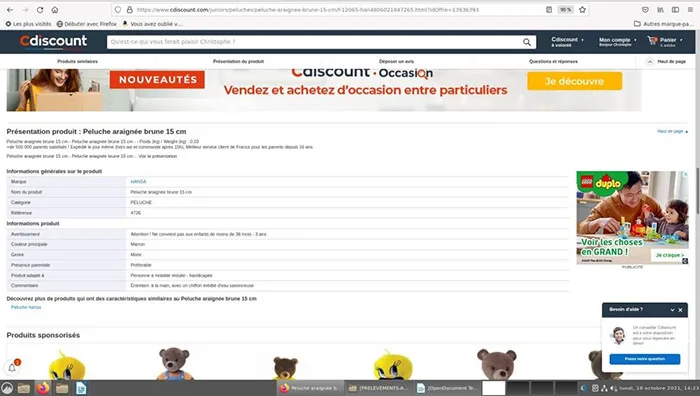Giocattolo morbido «Peluche araignée brune 15 cm ou noire» — foto 4 dell'alert A12/00634/22