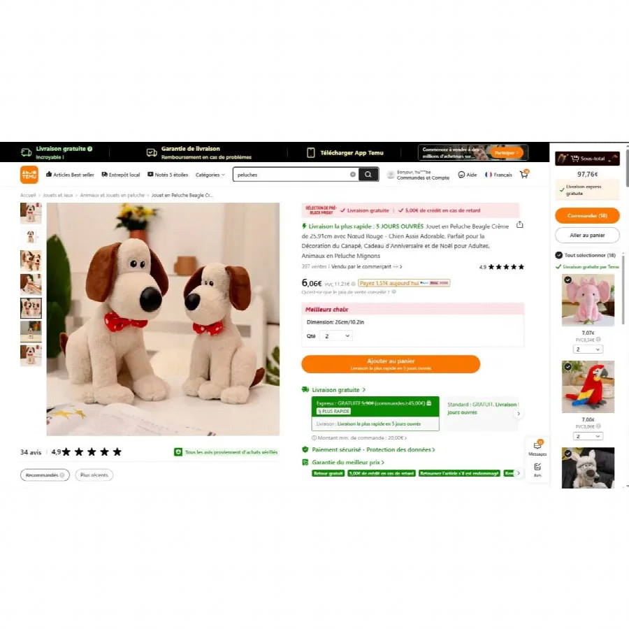 Giocattolo morbido «Peluche de beagle»