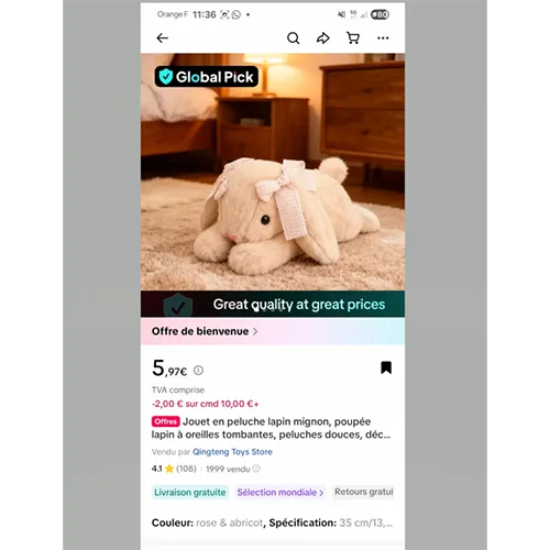 Giocattolo morbido «Peluche lapin magnon»