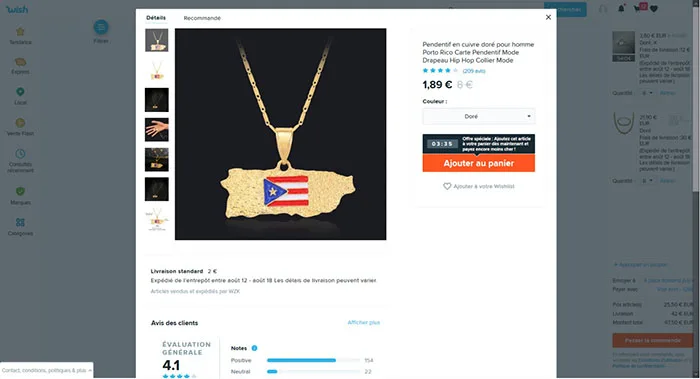 Collana con ciondolo «Pendentif en cuivre doré pour homme Porto Rico Carte Pendentif Mode Drapeau Hip Hop Coll…» — foto 2 dell'alert A12/01109/21