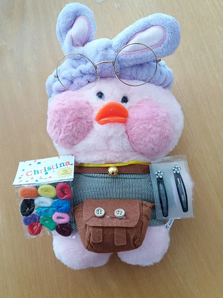 Giocattolo morbido «Pink plush stuffed toy duck with puffy pink cheeks „Lalafanfan“» — foto 2 dell'alert A12/00809/22