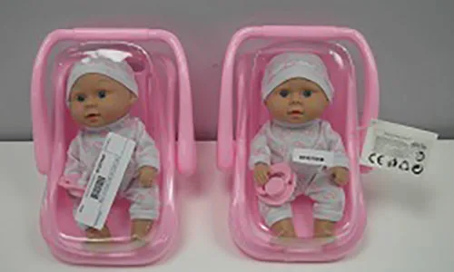 Bambola di plastica «Playset baby doll 21cm with car seat 23cm, pink» (Toys Amsterdam)