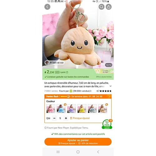 Portachiavi con giocattolo morbido «"Plush dolls"- octopus réversible d'humeur» — foto 3 dell'alert SR/02524/25