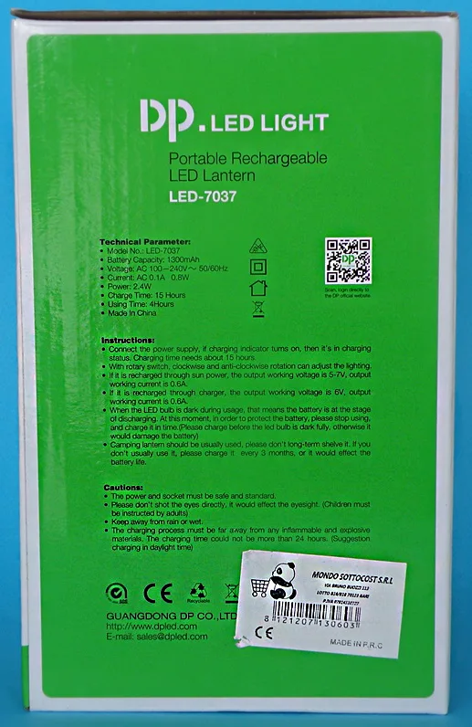 Lampada a LED portatile «Portable Rechargeable LED Lantern» — foto 2 dell'alert A12/00527/20