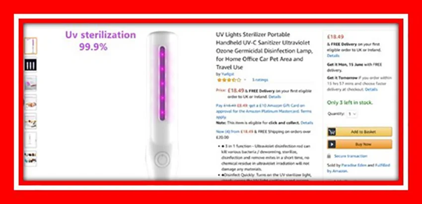Luce UV portatile «Portable Ultraviolet Disinfection Rod» — foto 3 dell'alert A12/01064/20