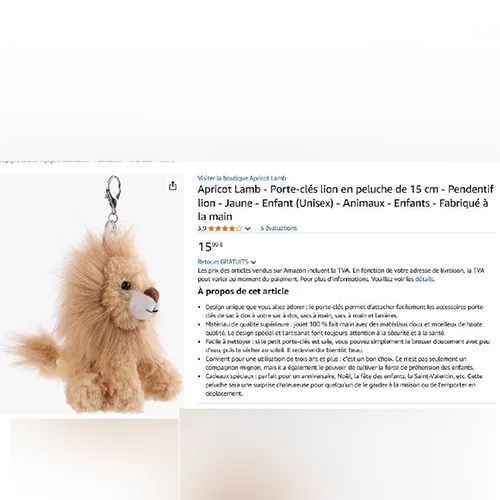 Giocattolo morbido con portachiavi «Porte-clés lion en peluche» — foto 2 dell'alert SR/04227/25