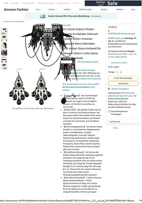 Set di gioielli «PPX 4 Stück Gotisch Choker Halskette Armbänder Schmuck Halsband Ketten Victorian Steampu…» — foto 5 dell'alert INFO/00055/22