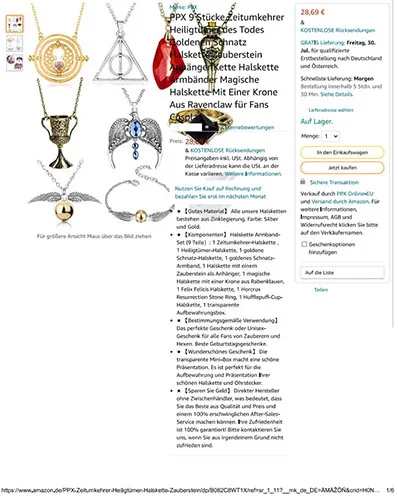 Collana con ciondolo «PPX 9 Stücke Zeitumkehrer Heiligtümer des Todes Goldenen Schnatz Halskette Zauberstein A…» — foto 6 dell'alert INFO/00081/22