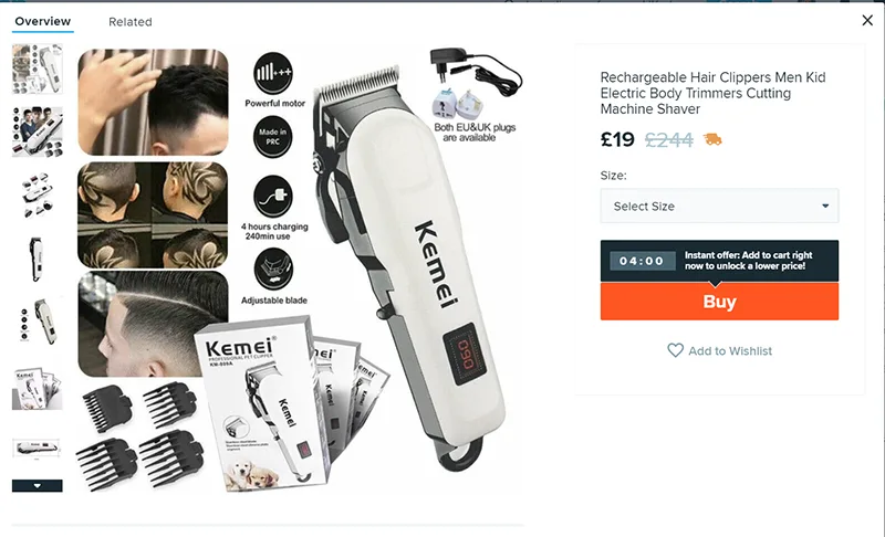 Lista della piattaforma: set di tagliacapelli «Professional Pet Clipper» (Kemei)