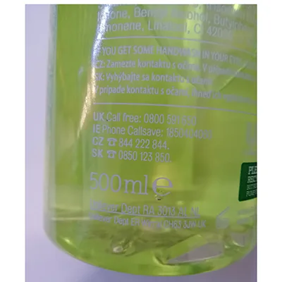 Sapone liquido per le mani «PROTECT + REFRESH HANDWASH LIME & CORIANDER ANTIBACTERIAL» — foto 9 dell'alert A12/01092/24